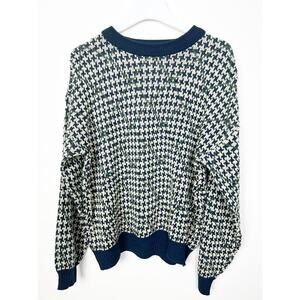 Vintage International Trading Company Navy Green Cream Houndstooth Sweater Sz L